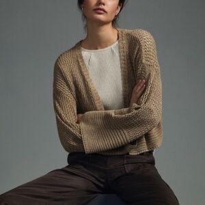 By Anthropologie Juliet Crochet Knit Open Front Tan Cardigan Women's One Size